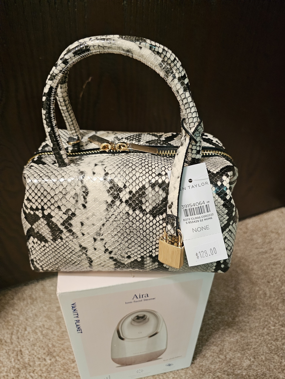 Ann Taylor  Snake-Print Dome Satchel in Black & White